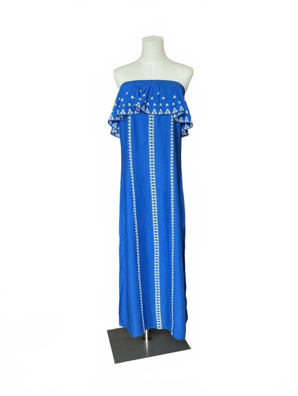 Vineyard Vines Blue Strapless Embroidered column dress